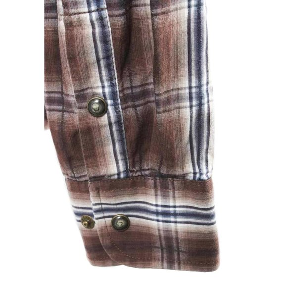 PANHANDLE Slim Brown & Navy Plaid Pearlized Snap Western Shirt Size Men's XL - Picture 4 of 5